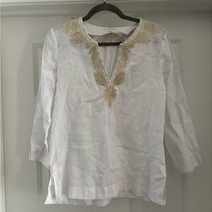 Lilly Pulitzer White Linen Amelia Tunic Top Blouse- Sise Small 🤍💛